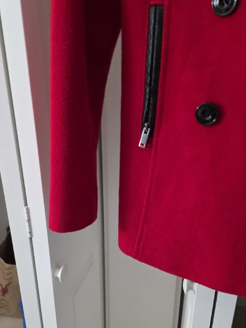 Black Rivet Red Double-Breasted Pea Coat - Picture 5 of 10